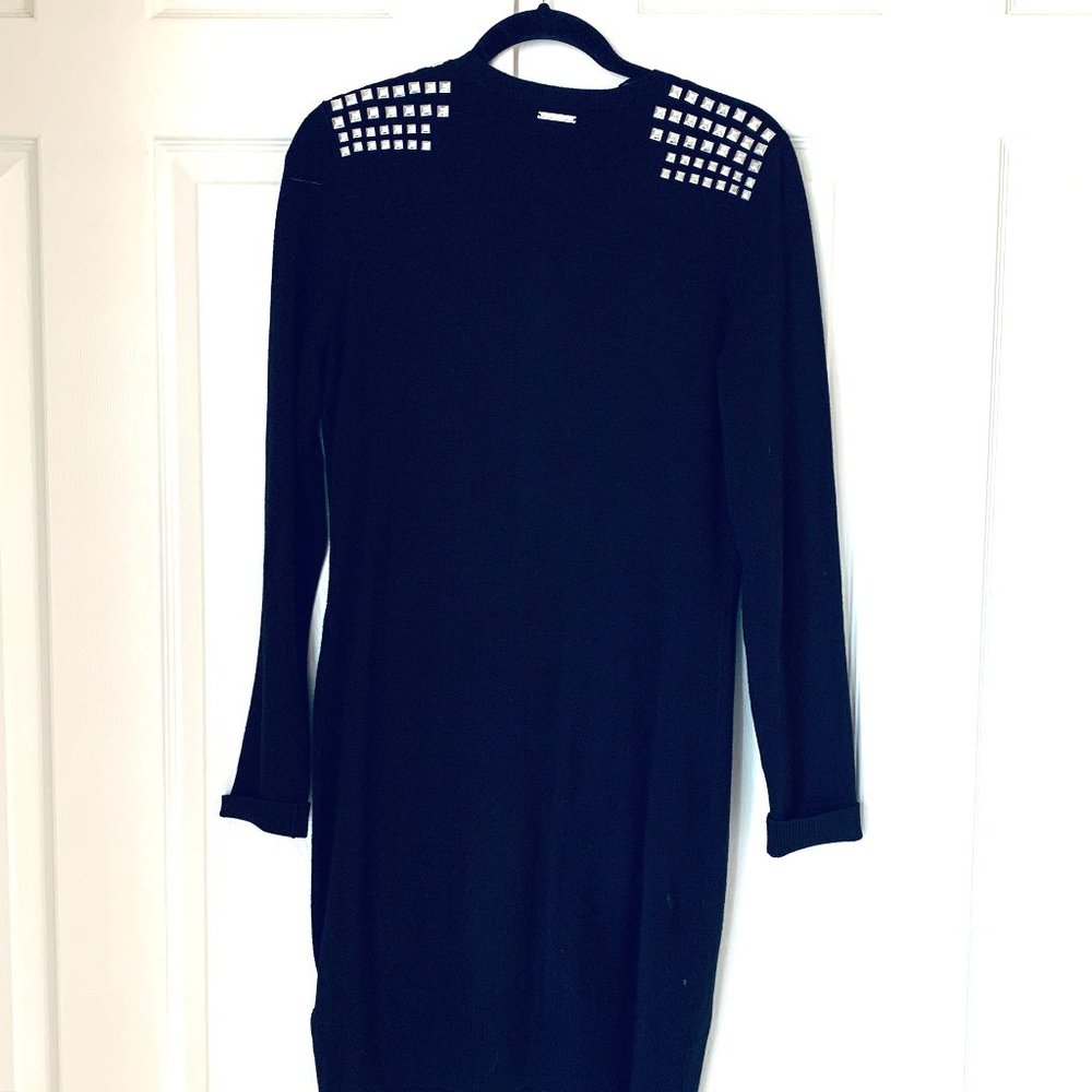 MICHAEL KORS Dress Long Sleeves Knit Silver Beaded Shoulders